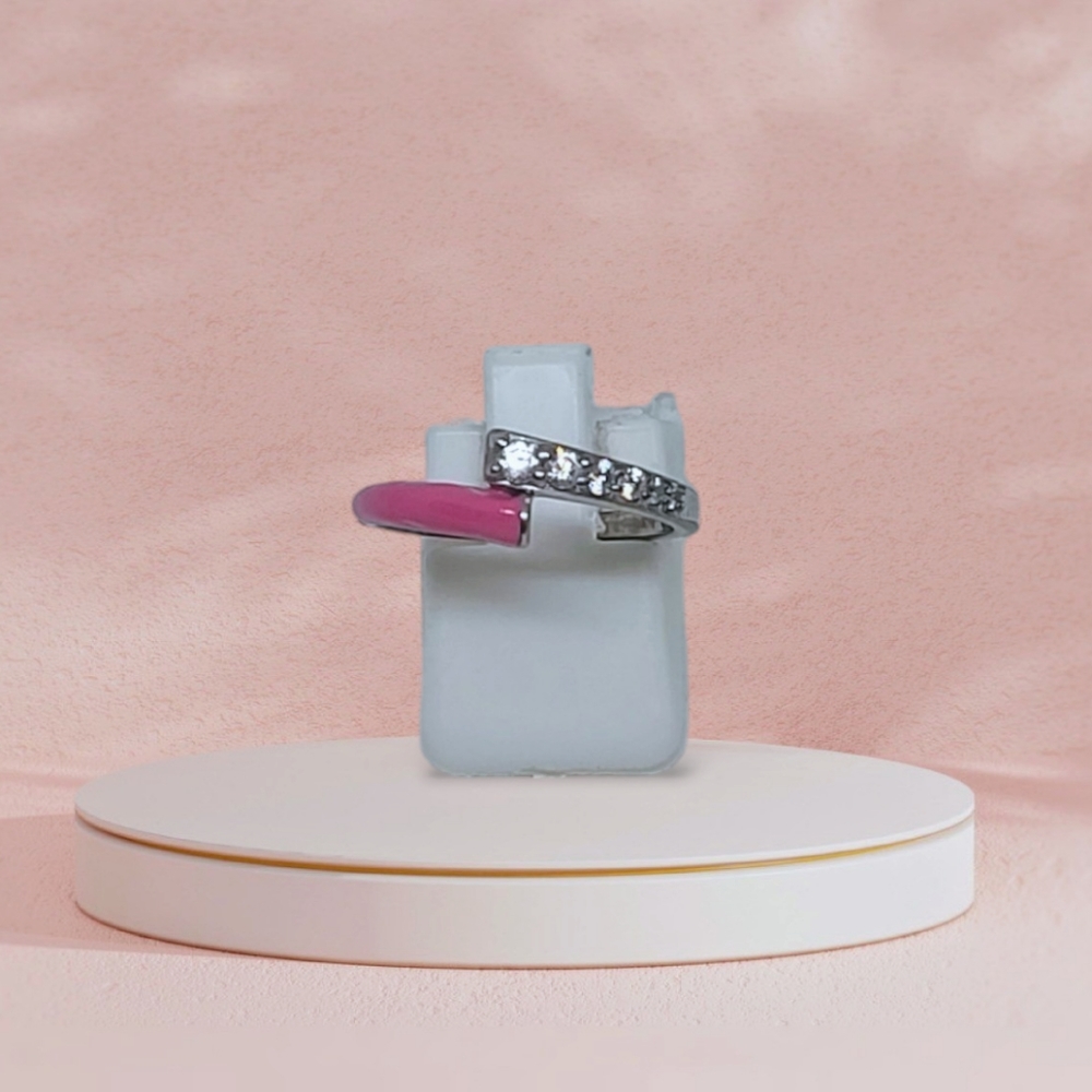 NEW GP Natural White Zircon & Enameled Bypass Ring Size 7